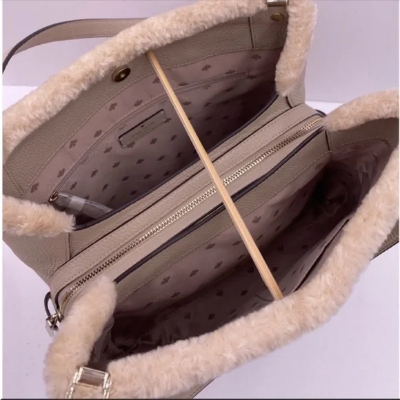 🔥 Kate Spade Leila Medium Triple Compartment Shoulder Bag Faux Shearling New
